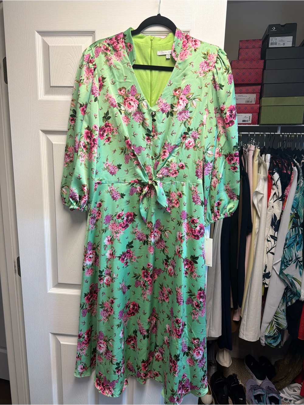 julia jordan Mint Green Floral Wrap Midi Dress NWT - Picture 4 of 4